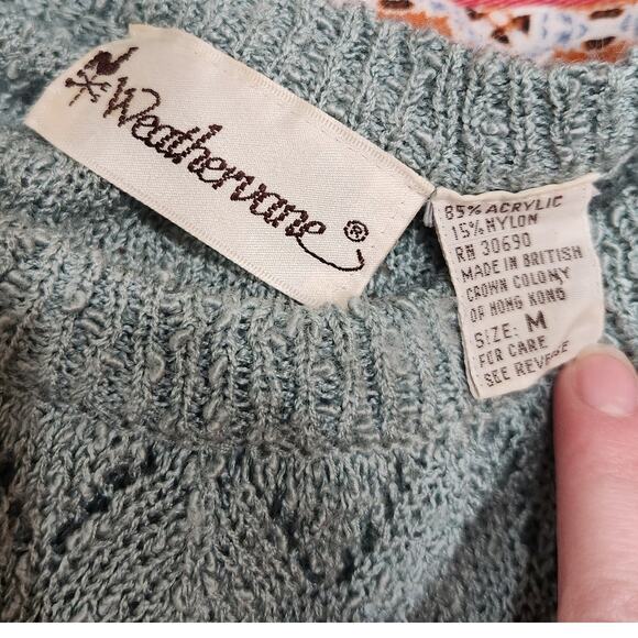 Vintage Weathervane Short Sleeve Cable Knit Sweater Sky Blue Size Medium - Picture 8 of 9